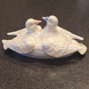 Elegant Ceramic Lovebird Covered Dish